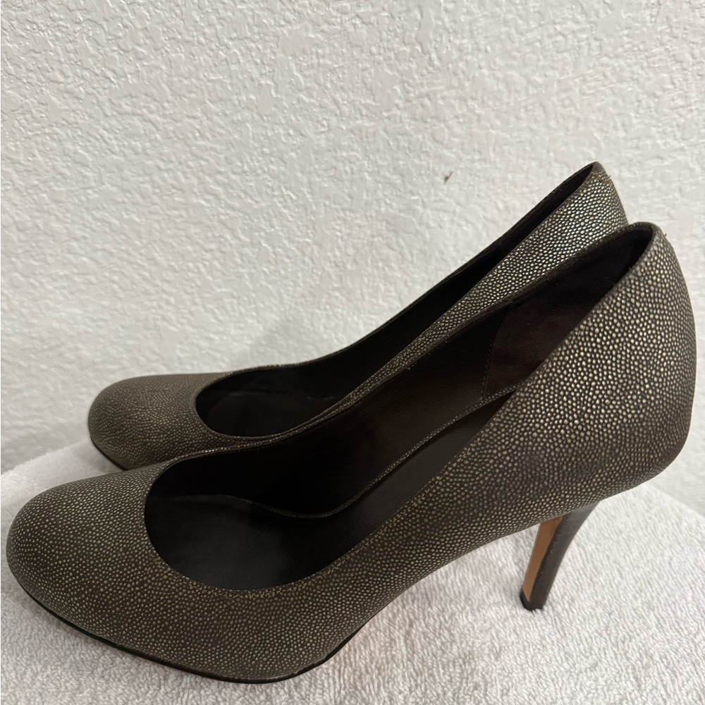 Cole Haan Metallic Taupe Round-Toe Pumps